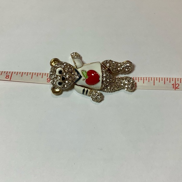 Gold-Tone Crystal Bear Apple Brooch - Picture 7 of 10